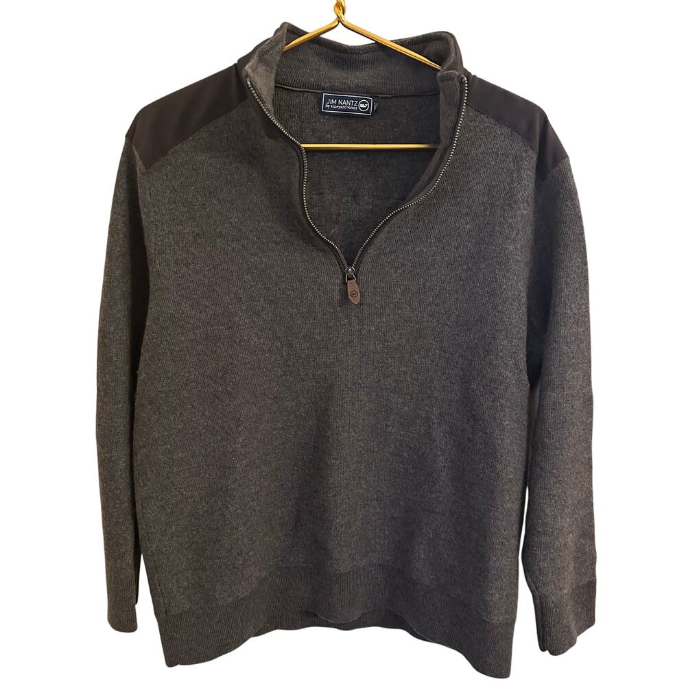 Jim Nantz Vineyard Vines Mens Large Gray 1/2 Zip Merino Wool Sweater Golf Preppy